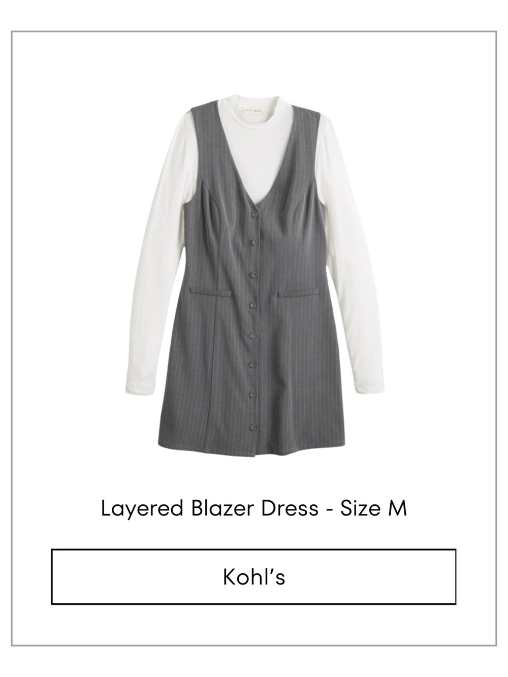 Kohl's Grey Pinstripe Layered Mini Dress with White Mock Top